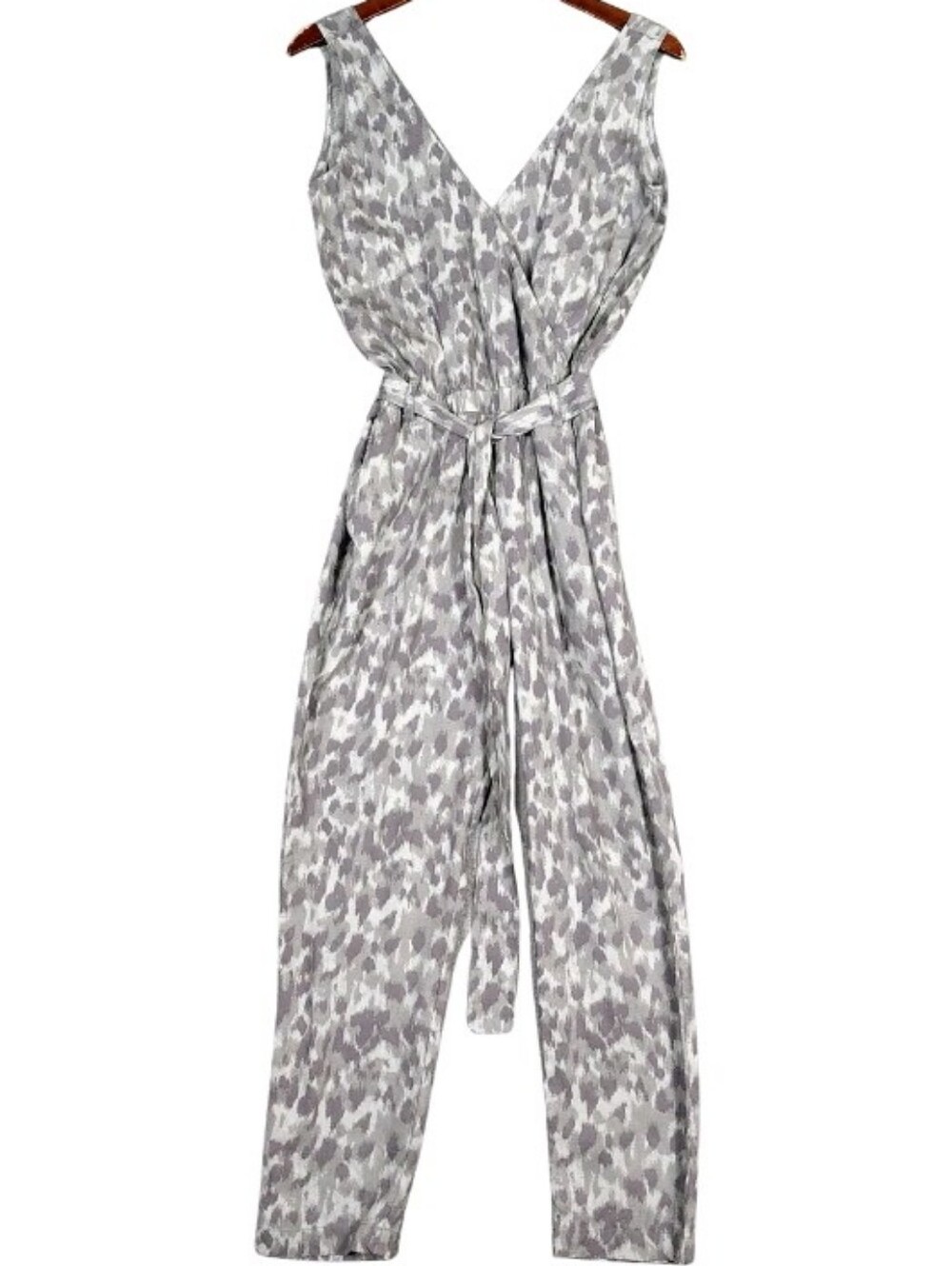 Anthropologie Grey Animal-Print Sleeveless Jumpsuit